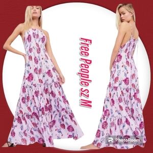 New Free People Floral Lilac Tiered Slip Maxi Dress sz
